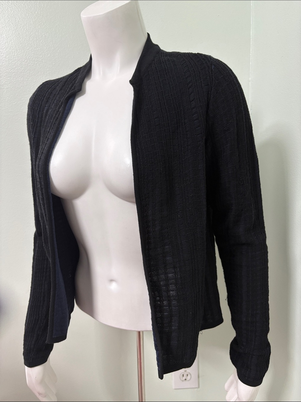 Eileen Fisher Black & Blue Knit Open Cardigan XXS